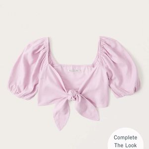Pink linen puff sleeve tie front Abercrombie top